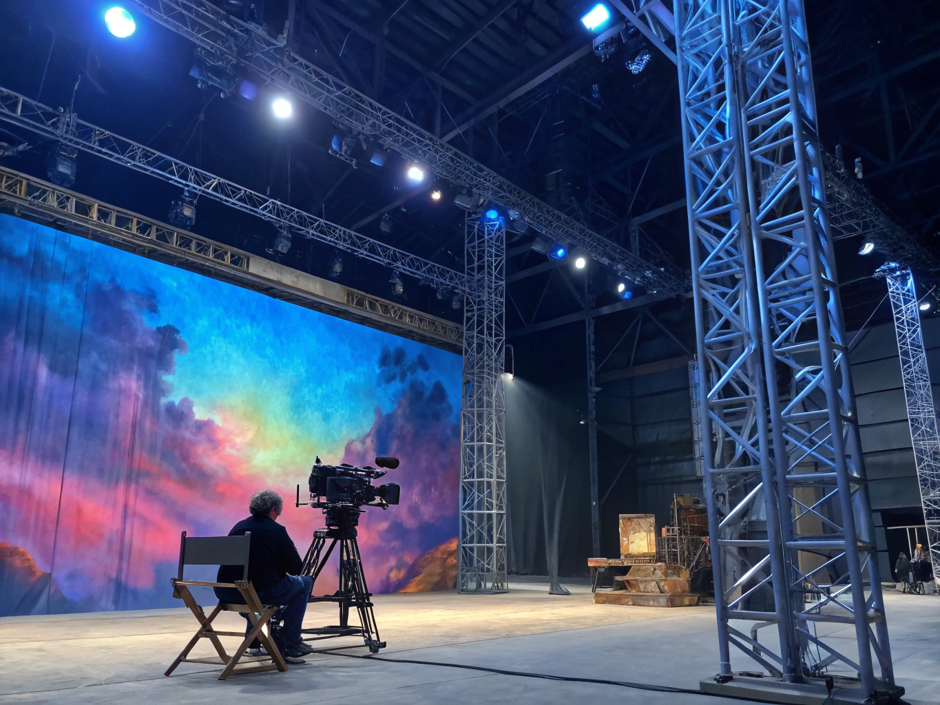 Professional film production set lighting and camera equipment