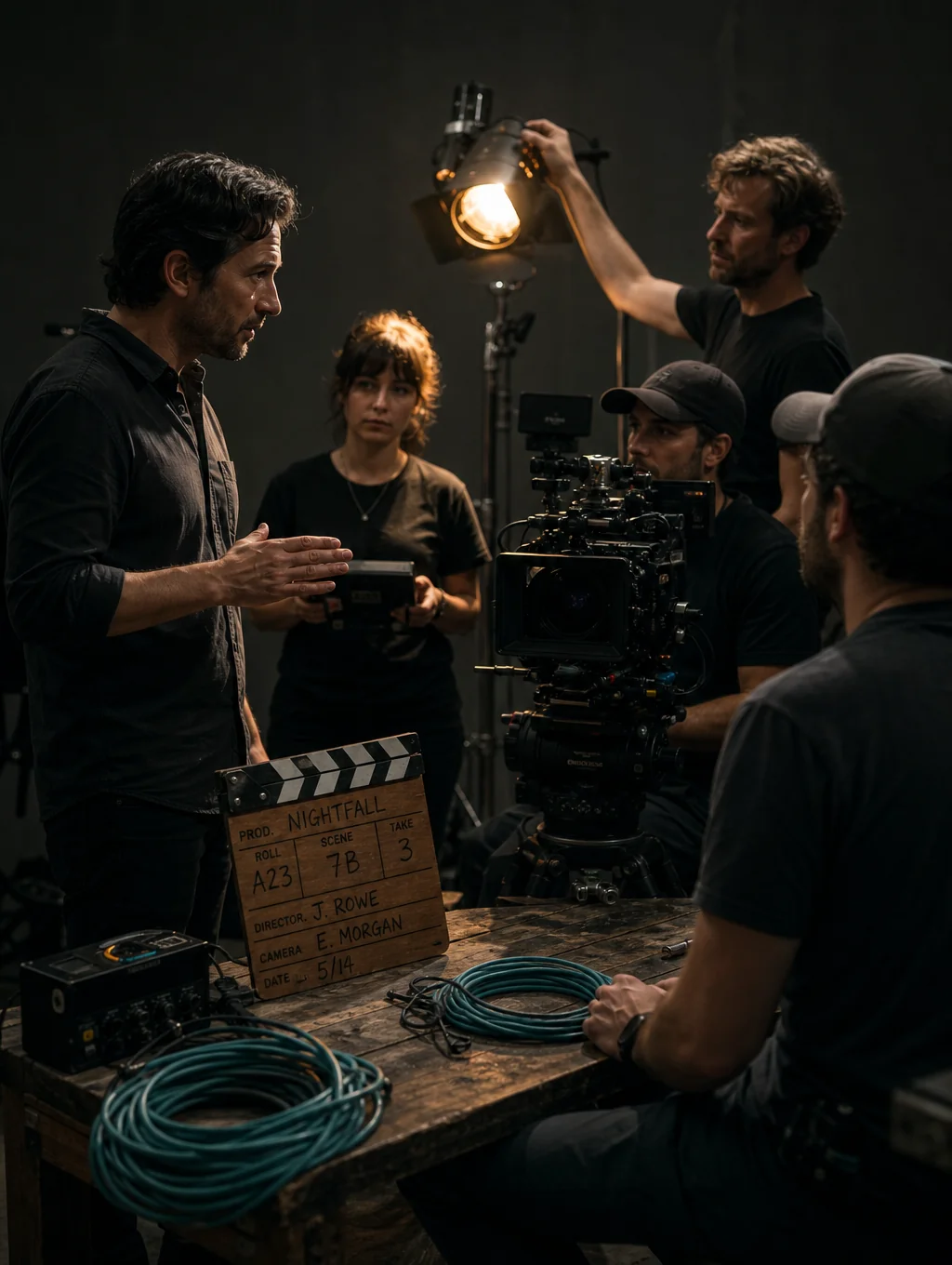 Cinematic production team on set in Elk Grove, capturing a high-end performance